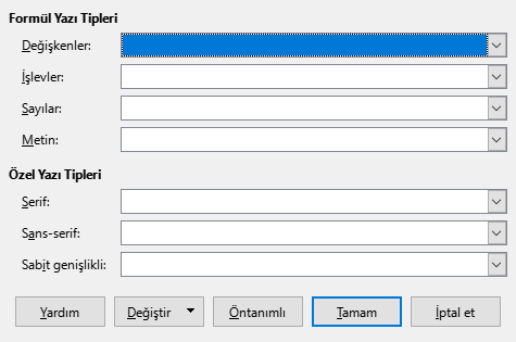 Yazı Tipi Türü Penceresi
