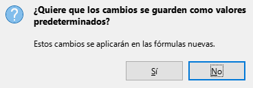 Cuadro de diálogo Guardar valores predeterminados