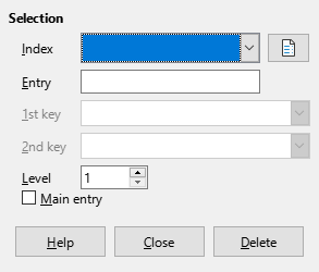 Index entry dialog