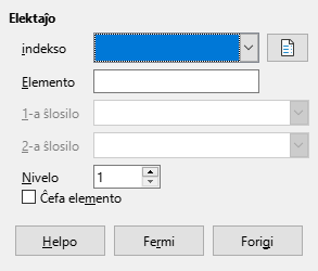 Index entry dialog