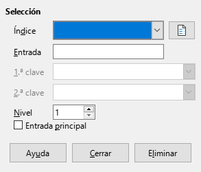 Index entry dialog