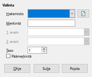 Index entry dialog