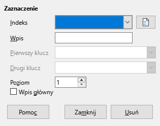 Okno dialogowe wpisu indeksu