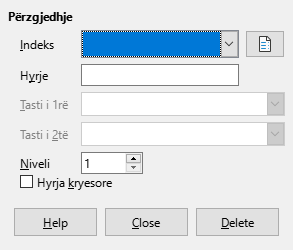 Index entry dialog