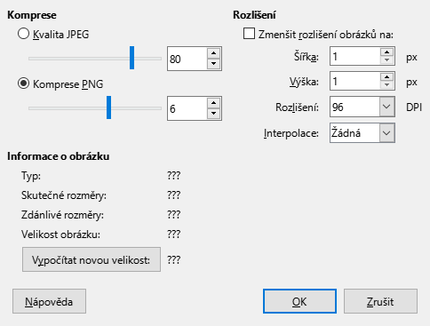 Dialogové okno Komprimovat obrázek