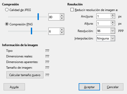 Cuadro de diálogo Comprimir imagen