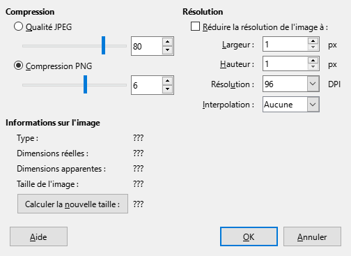 Boîte de dialogue Compresser l'image