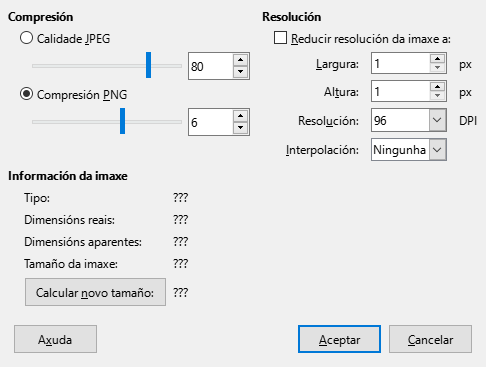 Diálogo de compresión de imaxes