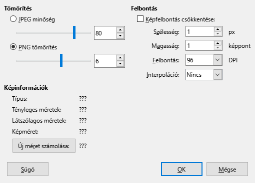 Képtömörítési párbeszédablak