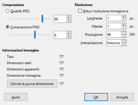 Finestra di dialogo Comprimi immagine