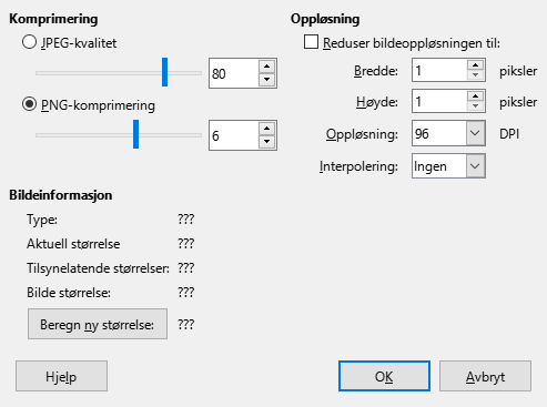 Dialogvindu for komprimering av bilde