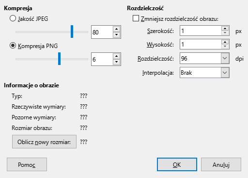 Okno dialogowe kompresji obrazu