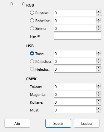 Ekraanipilt värvi valimise aknast