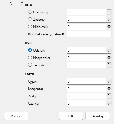Okno wybierania kolorów