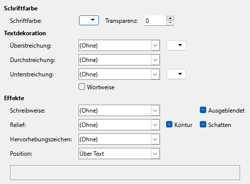 Bild des Dialogs Schrifteffekte