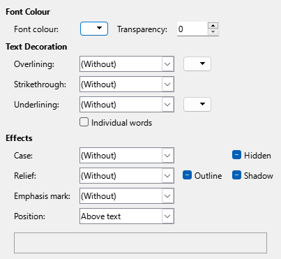 Font Effects Page Dialogue Box Image