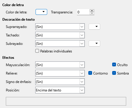 Imagen de la pestaña Efectos tipográficos