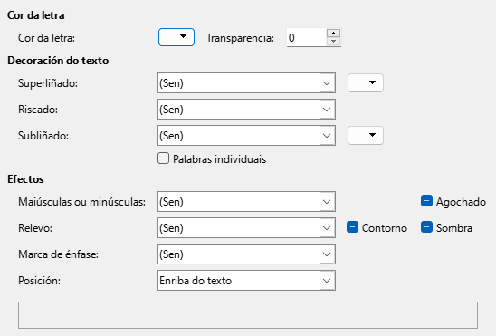 Imaxe da caixa de diálogo Páxina de Efectos de tipo de letra