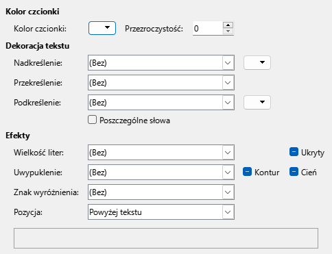 Obraz okna dialogowego efektów czcionki