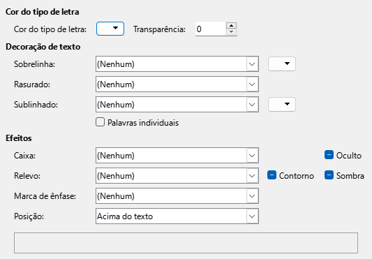 Imagem da caixa de diálogo Efeitos do tipo de letra