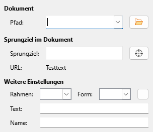 Bild des Dialogs Hyperlink – Dokument