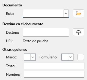 Imagen de cuadro diálogo de hipervínculo a página de documento