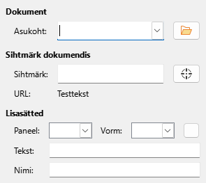 Ekraanipilt dokumentidevahelise hüperlingi sätetest