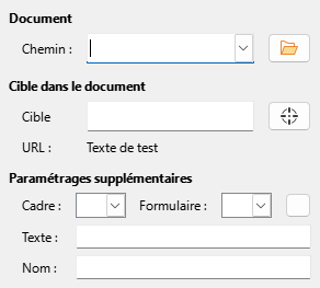 Image de l'onglet de la boîte de dialogue Hyperlien du document
