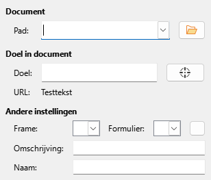 Afbeelding van dialoogvenster Hyperlink – Document