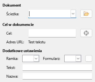 Obraz okna dialogowego strony z dokumentem hiperłącza