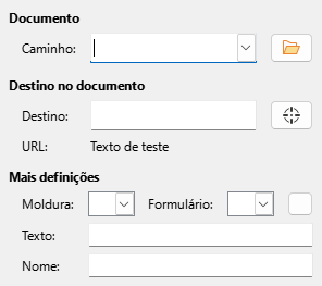 Imagem da opção Documento, caixa de diálogo Hiperligação