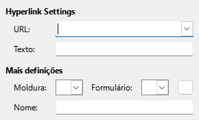 Imagem da opção Internet, caixa de diálogo Hiperligação