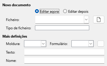 Imagem da opção Novo documento, caixa de diálogo Hiperligação
