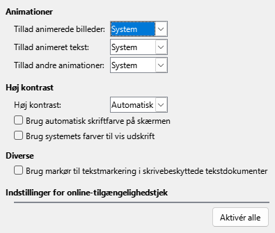 Billede af dialogen Indstillinger Tilgængelighed