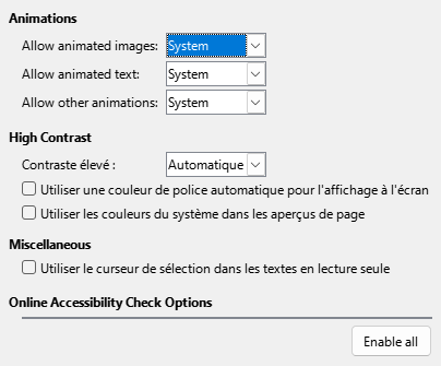 Image des options de la boîte de dialogue Accessibilité