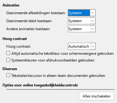 Afbeelding van dialoogvenster Opties - Toegankelijkheid