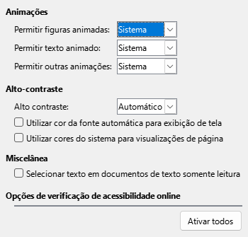 Imagem da caixa de diálogo Opções Acessibilidade