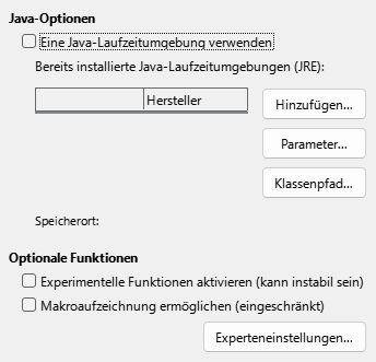 Bild des Dialogs Optionen – Erweitert