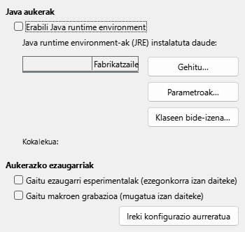 Aukeren 'Aurreratua' elkarrizketa-koadroaren irudia