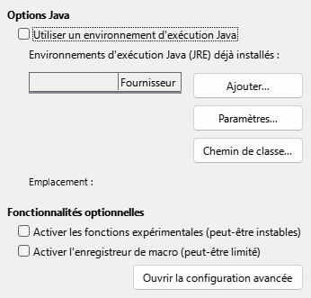 Image de la boîte de dialogue Options avancées