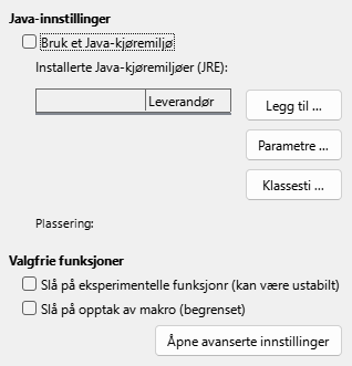 Dialog for avanserte alternativer