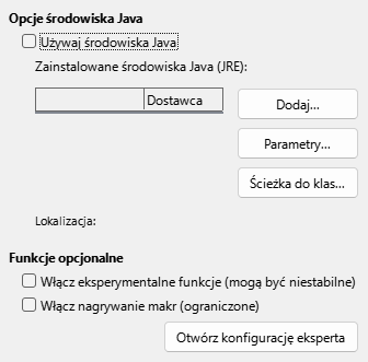 Obraz opcji okna dialogowego zaawansowanych