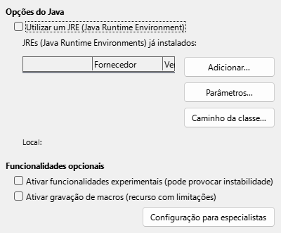 Imagem da caixa de diálogo Opções Avançado