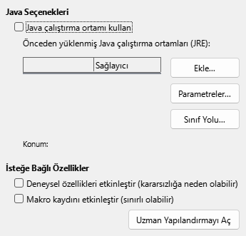 Seçenekler Gelişmiş Penceresi Resmi