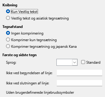 Billede af dialogen Indstillinger Asiatisk 