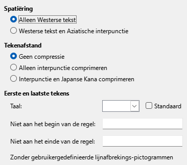 Afbeelding van dialoogvenster Opties - Taalinstellingen - Aziatische indeling