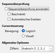 Bild des Dialogs Optionen – Komplexes Textlayout