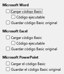 Imagen del diálogo Opciones, sección Cargar/guardar