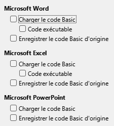 Image des options de la boîte de dialogue Charger/enregistrer