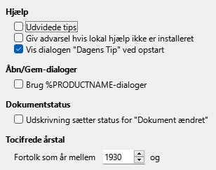 Billede af dialogen Indstillinger ▸ Generelt